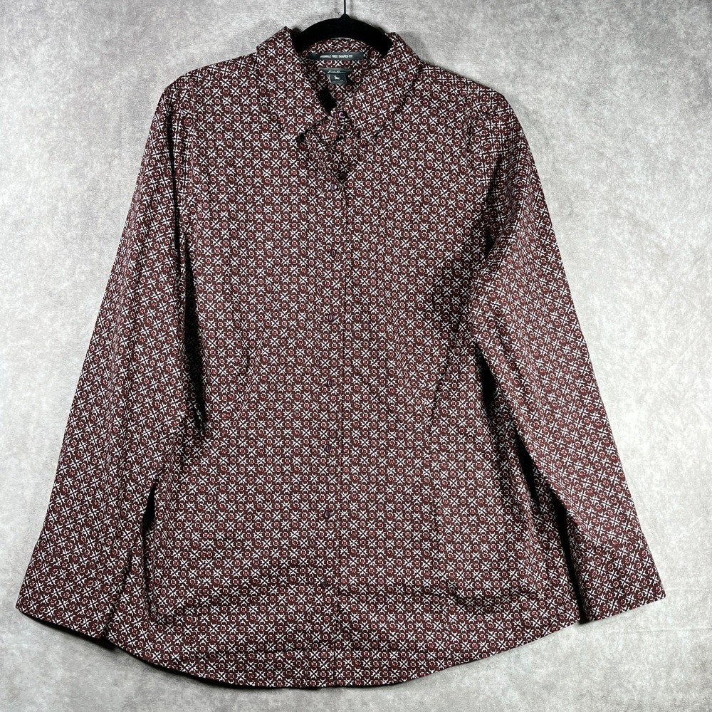 Eddie‎ Bauer Wrinkle Free Shirt Womens 1X Red Floral Button Up Shaped Fit Office